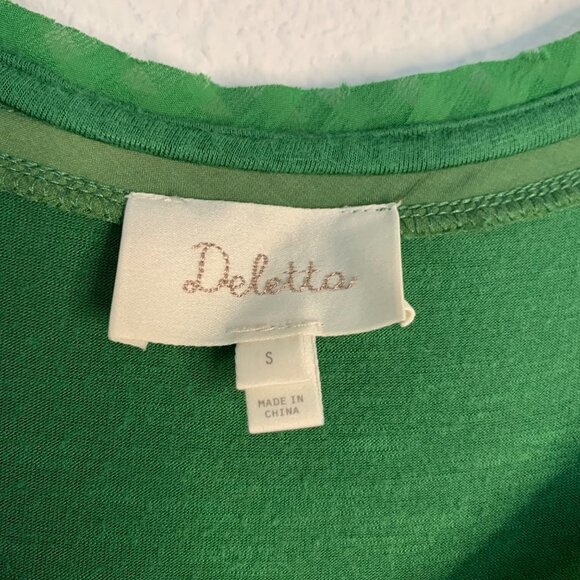 Anthropologie Deletta Green High Low Short Sleeve Blouse - Picture 3 of 7